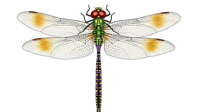Detailed Illustration of Dragonflies in Varied Poses Against White Background Animation