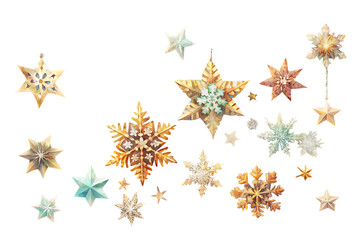 Collection of decorative christmas stars isolated on transparent background
