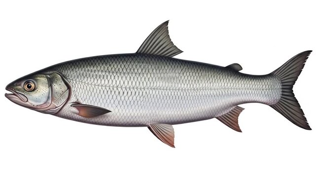 Animation of Aspius Vorax fish swimming in different perspectives on white background