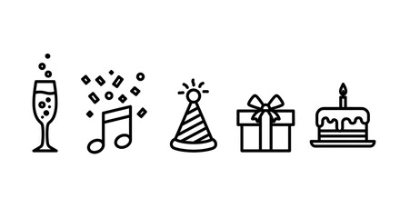 celebration festive party birthday event icons set