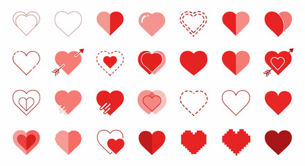 Collection of love vector hearts A diverse range of heart shapes for Valentine's Day and love-themed projects