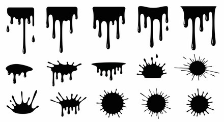 Black Paint Drips and Splatters Vector Collection for Creative Design Projects
