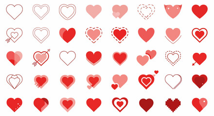 Diverse Red Hearts Vector Collection Love, Romance, and Valentine's Day Graphics
