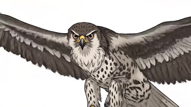 Dynamic falcon animation sequence illustration on a clean background video, artistic creation, birds