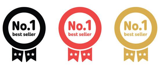Set of Three Circular Number One Best Seller Award Badges and Ribbons