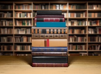 Many reading books at school modern library background