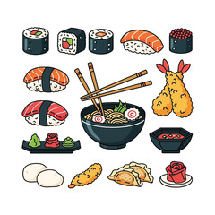 Aesthetic Flat illustration of Japanese Food Graphic