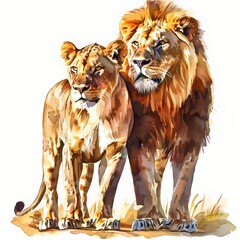 Obraz premium Majestic lion and lioness standing together in the african savanna