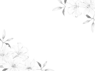 ユリの花のフレーム　モノクロイラスト