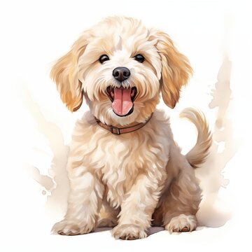 Happy cavapoo puppy sitting and smiling