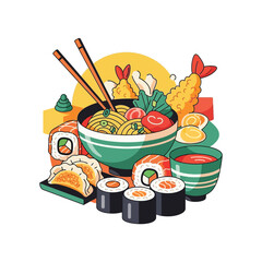 Aesthetic Flat illustration of Japanese Food Graphic