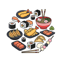 Aesthetic Flat illustration of Japanese Food Graphic