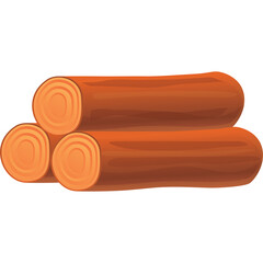 Stack of Three Rough Cut Wooden Logs with Visible Grain in Warm Brown Tones Isolated on Transparent Background