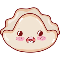 Cute Kawaii Dumpling Character With Rosy Cheeks and Smiling Mouth Transparent Background Pixel Art Style