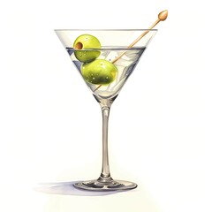 Classic martini cocktail with two green olives