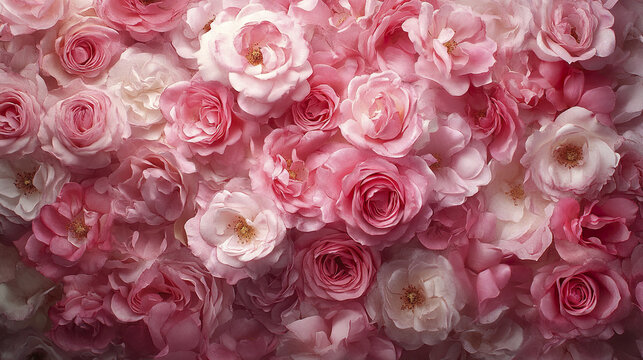 Beautiful floral background featuring pink rose flowers with soft petals creating romantic and delicate atmosphere perfect for decoration or celebration