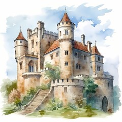 Fototapeta premium Majestic medieval castle on a hillside