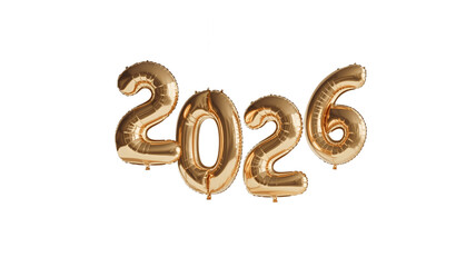 Golden balloons forming the year 2026, marking a new beginning.