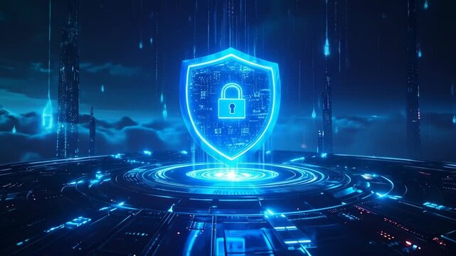 Cyber Security Concept with Glowing Digital Shield Icon