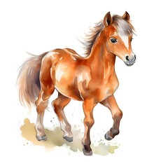 Obraz premium A watercolor painting of a chestnut foal
