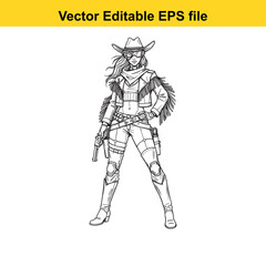 Fototapeta premium Vector art of cowgirl with a revolver and a rifle