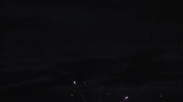 Real fireworks exploding in the sky during a celebration. Slow motion