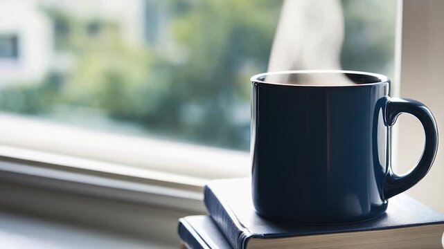 A cup of coffee sits atop a stack of books, perfect for a cozy study session or reading retreat