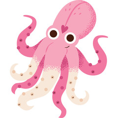 Cute Pink Octopus With Heart On Forehead And Pink Spots On Tentacles On Transparent Background