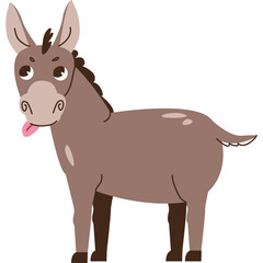 Cute Pixel Art Donkey Showing Tongue With Brown Fur And Pink Ears On Transparent Background A Whimsical Animal Character With Playful Expression In Simple Cartoon Style