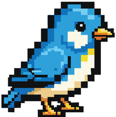 Fototapeta premium Cute blue bird character in 8 bit pixel style.