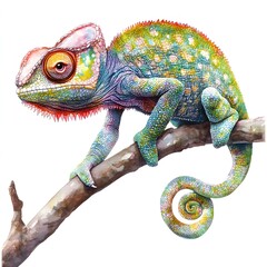 Obraz premium Vibrant chameleon perched on a tree branch