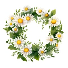 Fototapeta premium Daisy wreath with lush greenery and white petals