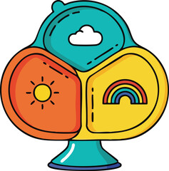 Obraz premium Childrens Weather Toy With Sun Rainbow Cloud And Base In Teal Orange Yellow