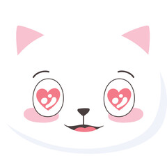 Cute White Cat Face With Pink Ears and Heart Shaped Eyes Expressing Love And Affection With Blushing Cheeks And Smiling Mouth