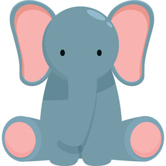 Cute Sitting Baby Elephant With Pink Ears and Inner Feet and Transparent Background and Soft Gray Body