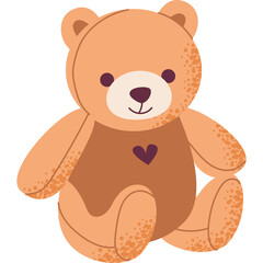 Cute Teddy Bear Toy With Heart Detail Sitting On Transparent Background Soft Orange Color And Brown Accents Adorable Childhood Comfort Object