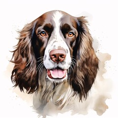 Watercolor painting of a happy springer spaniel