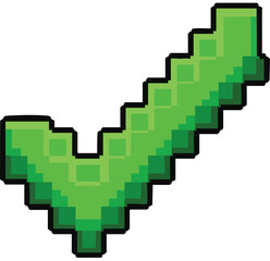 Fototapeta premium Green pixel art checkmark icon isolated on white.