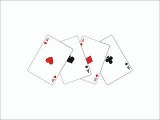 Playing cards four aces poker hand. Four aces of diamonds clubs spades and hearts fall or fly as poker playing cards