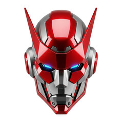 Futuristic Red Robot Head with Silver Accents and Glowing Blue Eyes - Sci-Fi Cyberpunk Character Design for Games or Animation Projects