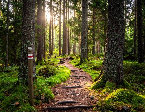 Sunlit forest trail