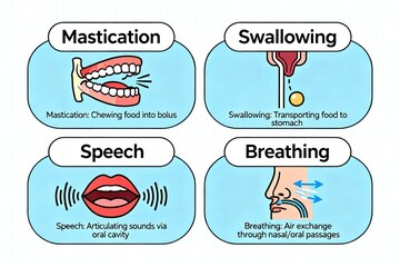 Stomatognathic system functions: mastication, swallowing, speech, and breathing with clean medical design