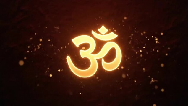 Glowing Golden Om Symbol with Fiery Particles spiritual