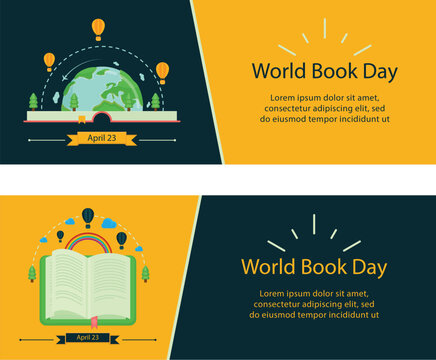 Banners planos del d&iacute;a mundial del libro