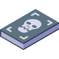 Dark Fantasy Tome With Skull Symbol Open Book Of Spells In Isometric View And Transparent Background