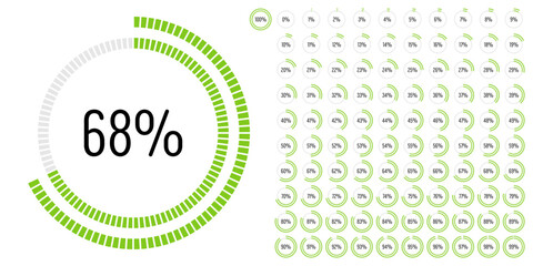 Set of circle percentage progress bar diagrams meters from 0 to 100 ready-to-use for web design, user interface UI or infographic - indicator with green
