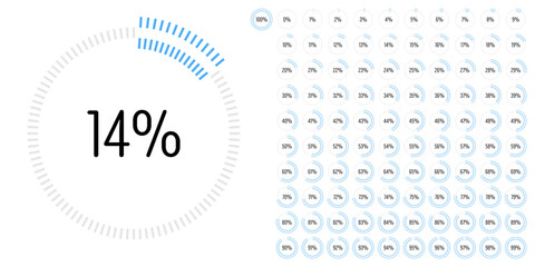 Set of circle percentage progress bar diagrams meters from 0 to 100 ready-to-use for web design, user interface UI or infographic - indicator with blue