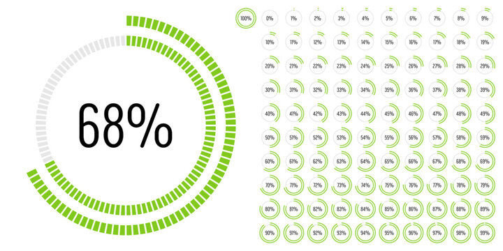 Set of circle percentage progress bar diagrams meters from 0 to 100 ready-to-use for web design, user interface UI or infographic - indicator with green