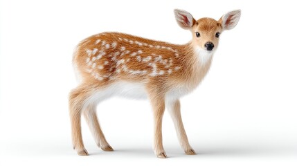 Fototapeta premium A Detailed Realistic 3D Render of a Small Fawn Figurine Standing on a White Background With Soft Studio Lighting