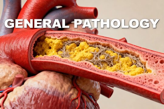 Examining Arterial Blockage Illustration with Yellow Fatty Deposits and Fibrin
